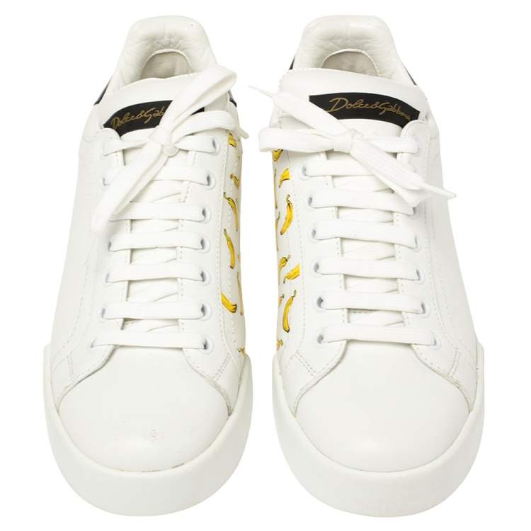 Pre Owned Dolce & Gabbana White Leather Portofino Low Top Sneakers Size 38