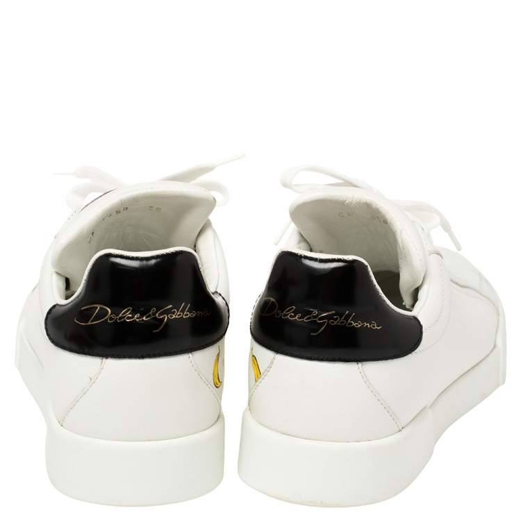 Pre Owned Dolce & Gabbana White Leather Portofino Low Top Sneakers Size 38