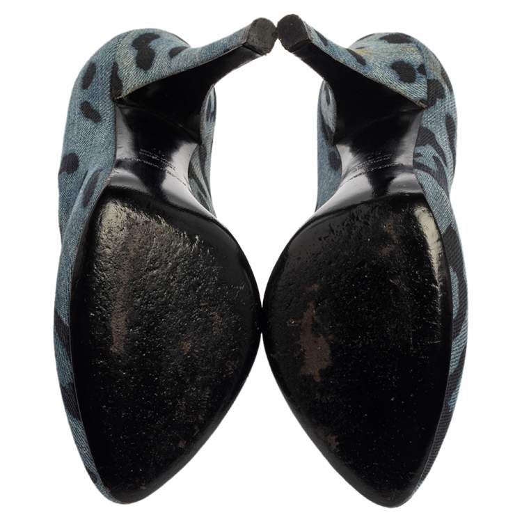 Pre Owned Dolce & Gabbana Blue Leopard Print Denim Pumps Size 37