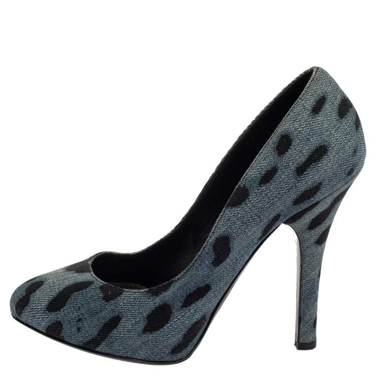 Dolce & Gabbana Blue Leopard Print Denim Pumps Size 37 Dolce