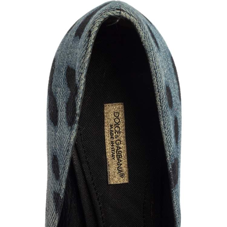 Pre Owned Dolce & Gabbana Blue Leopard Print Denim Pumps Size 37