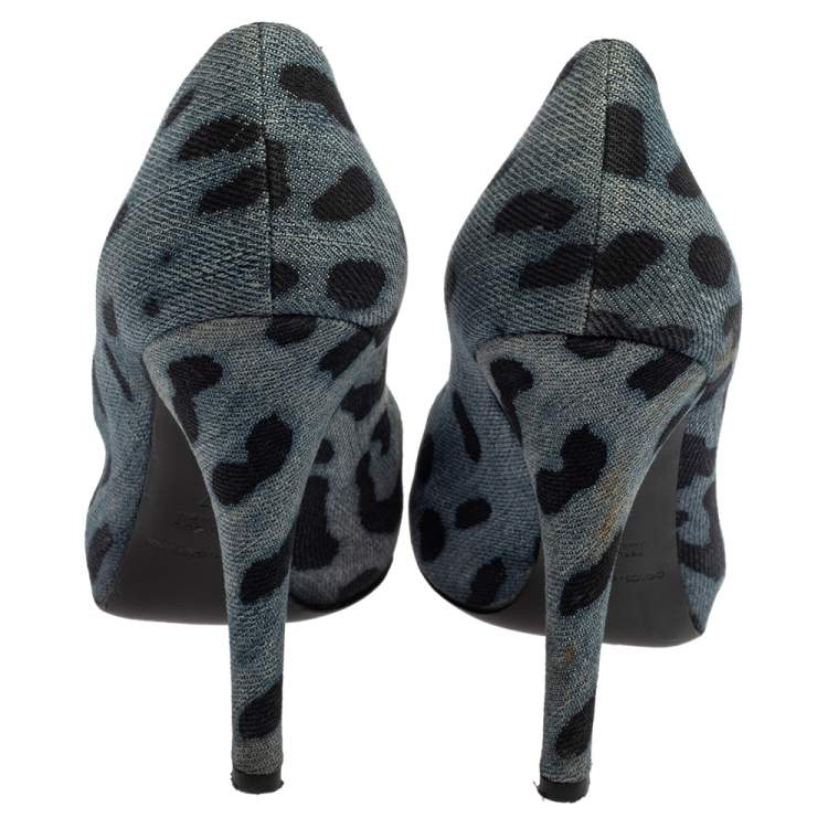 Pre Owned Dolce & Gabbana Blue Leopard Print Denim Pumps Size 37