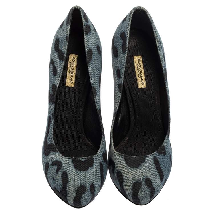 Pre Owned Dolce & Gabbana Blue Leopard Print Denim Pumps Size 37