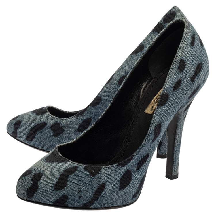 Pre Owned Dolce & Gabbana Blue Leopard Print Denim Pumps Size 37