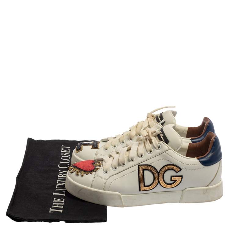 مملوكة مسبقًا Dolce & Gabbana White Leather Portofino Sacred Heart Sneakers Size 37