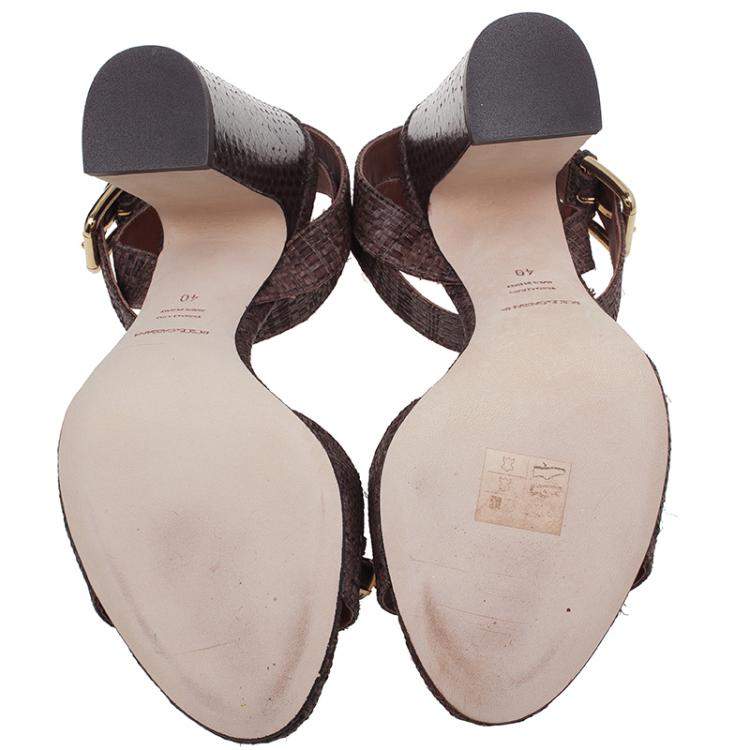 Pre Owned Dolce & Gabbana Beige Jeweled Raffia & Snakeskin Sandals Size 40