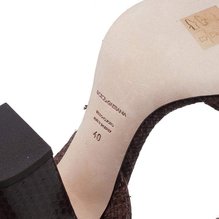 Pre Owned Dolce & Gabbana Beige Jeweled Raffia & Snakeskin Sandals Size 40