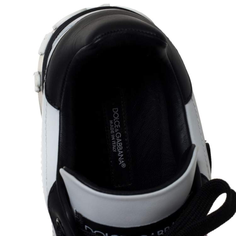 Pre Owned Dolce & Gabbana White/Black Leather Portofino Love Patch Low Top Sneakers Size 38.5