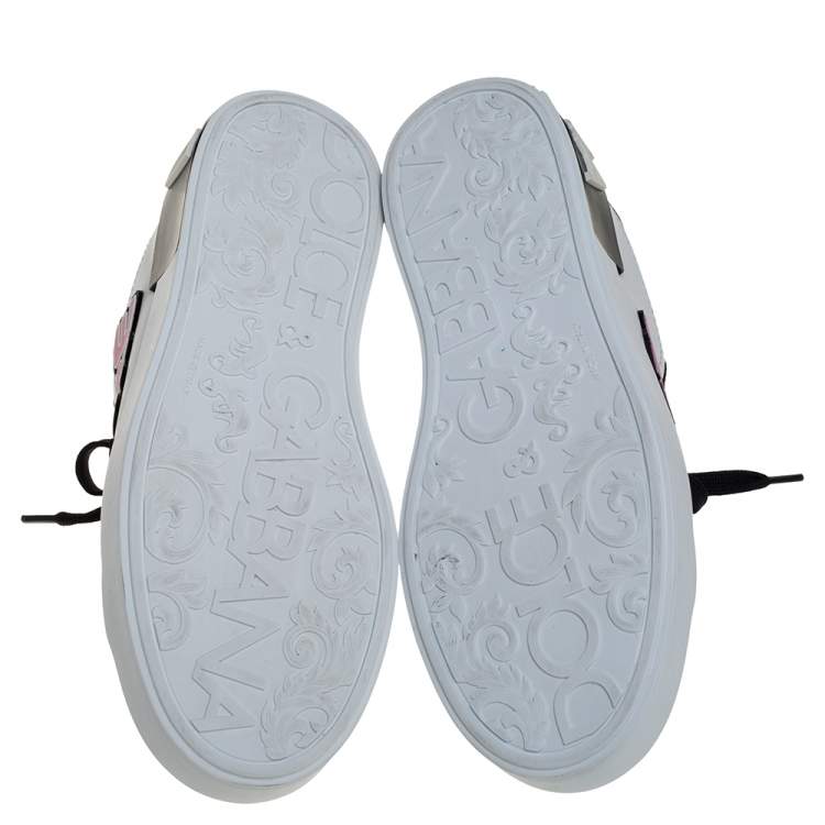 Pre Owned Dolce & Gabbana White/Black Leather Portofino Love Patch Low Top Sneakers Size 38.5