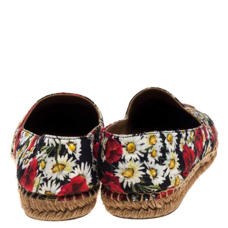 Pre Owned Dolce & Gabbana Multicolor Floral Print Canvas And Jute  Espadrilles Size 39