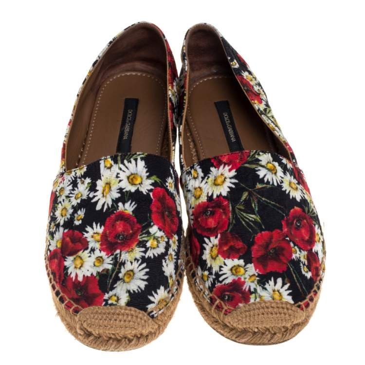 Pre Owned Dolce & Gabbana Multicolor Floral Print Canvas And Jute  Espadrilles Size 39