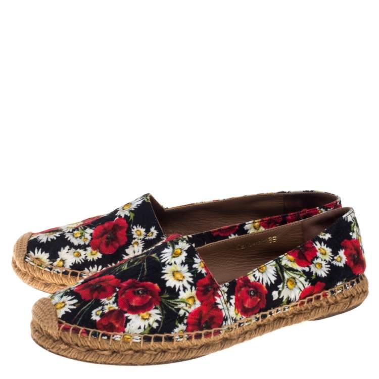 Pre Owned Dolce & Gabbana Multicolor Floral Print Canvas And Jute  Espadrilles Size 39