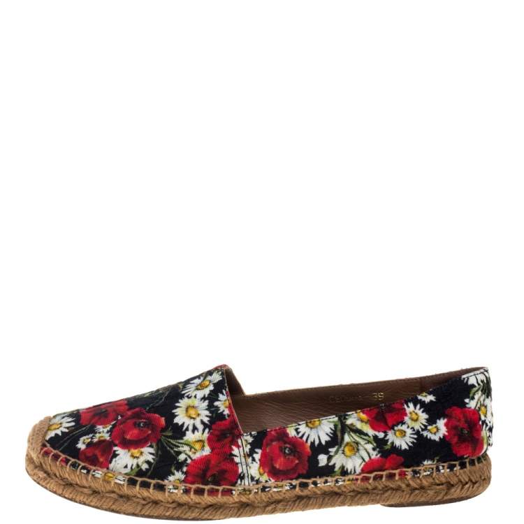 Pre Owned Dolce & Gabbana Multicolor Floral Print Canvas And Jute  Espadrilles Size 39