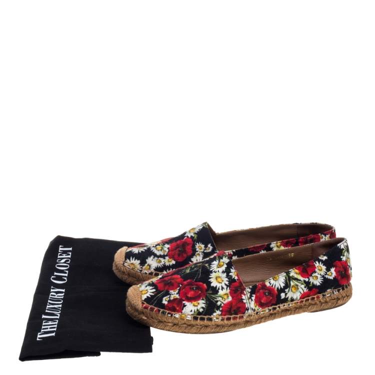 Pre Owned Dolce & Gabbana Multicolor Floral Print Canvas And Jute  Espadrilles Size 39