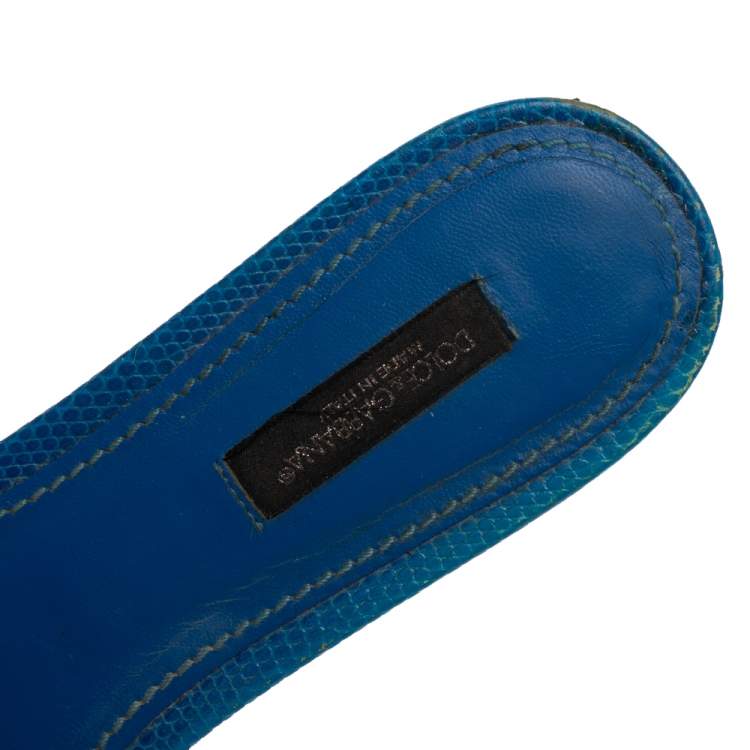 Pre Owned Dolce & Gabbana Blue Lace Crystal Embellished Flat Slides Size 38