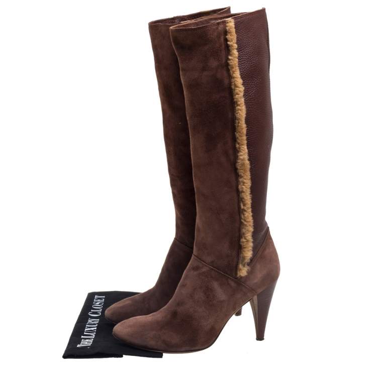 Pre Owned Dolce & Gabbana Brown Leather And Suede Knee Length Boots Size 40