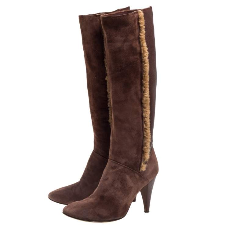 Pre Owned Dolce & Gabbana Brown Leather And Suede Knee Length Boots Size 40