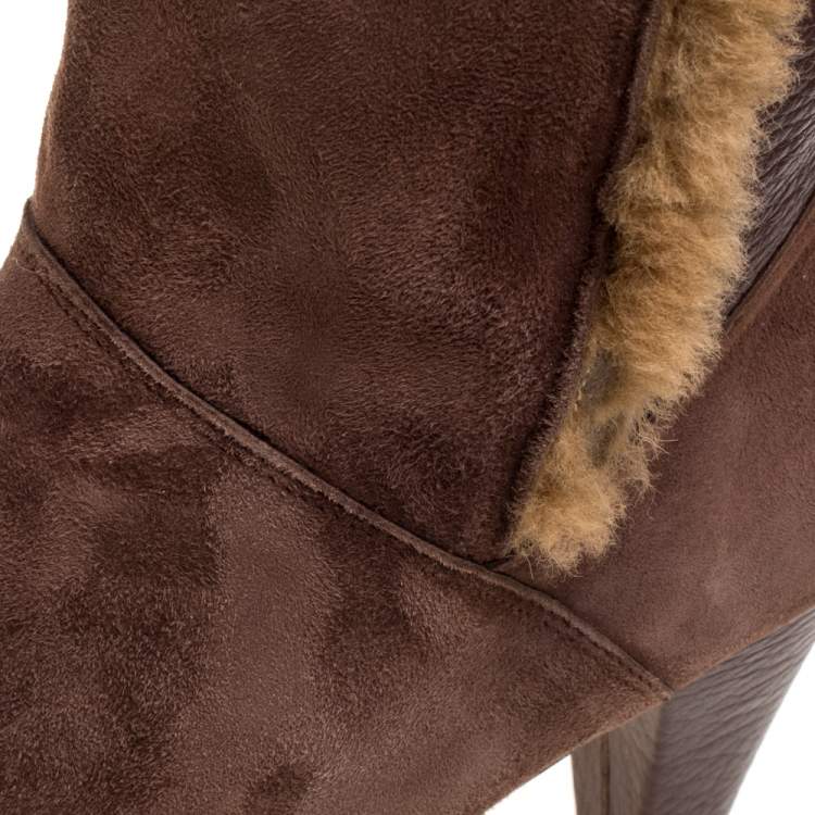 Pre Owned Dolce & Gabbana Brown Leather And Suede Knee Length Boots Size 40