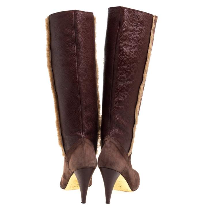 Pre Owned Dolce & Gabbana Brown Leather And Suede Knee Length Boots Size 40