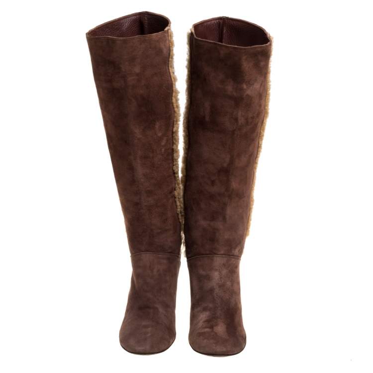 Pre Owned Dolce & Gabbana Brown Leather And Suede Knee Length Boots Size 40