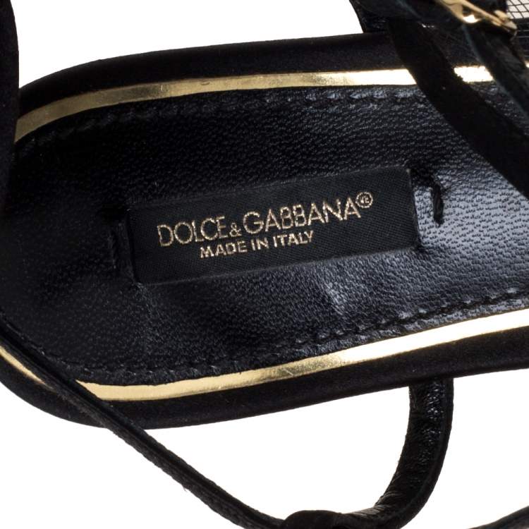 Pre Owned Dolce & Gabbana Black Satin And Mesh Flat Sandals Size 37.5