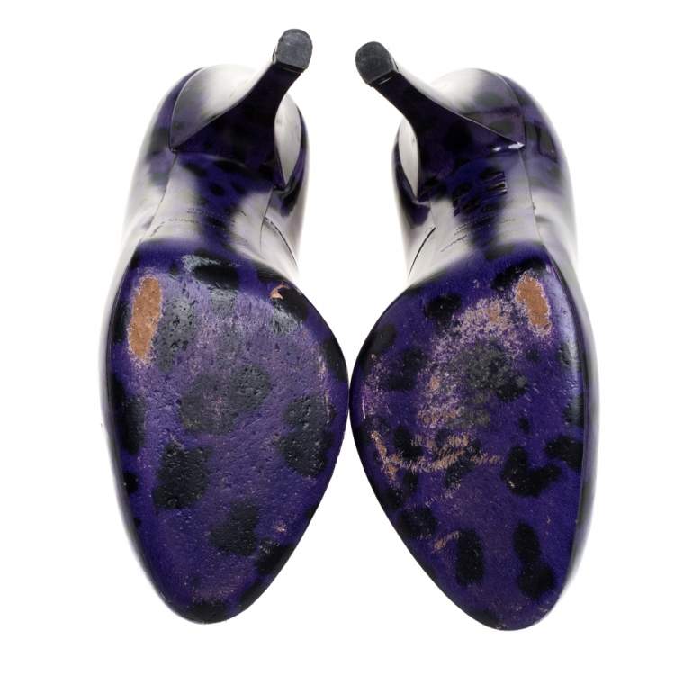 Pre Owned Dolce & Gabbana Purple/Black  Leopard Print Patent Leather Platform Pumps Size 37.5 