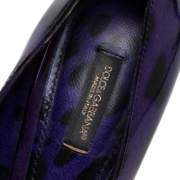 Pre Owned Dolce & Gabbana Purple/Black  Leopard Print Patent Leather Platform Pumps Size 37.5 