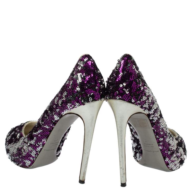 Pre Owned Dolce & Gabbana Purple/Silver Sequins And Leather Pumps Size 40