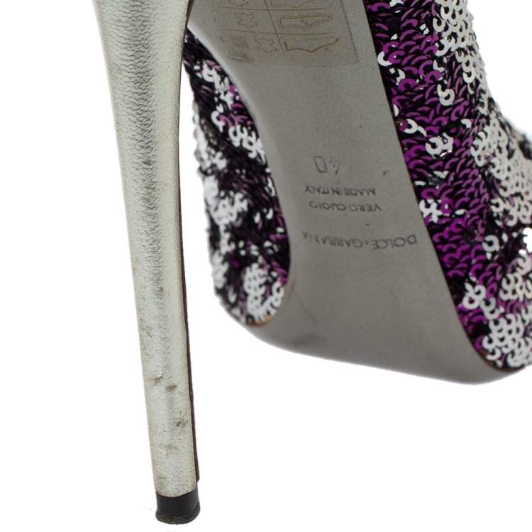 Pre Owned Dolce & Gabbana Purple/Silver Sequins And Leather Pumps Size 40