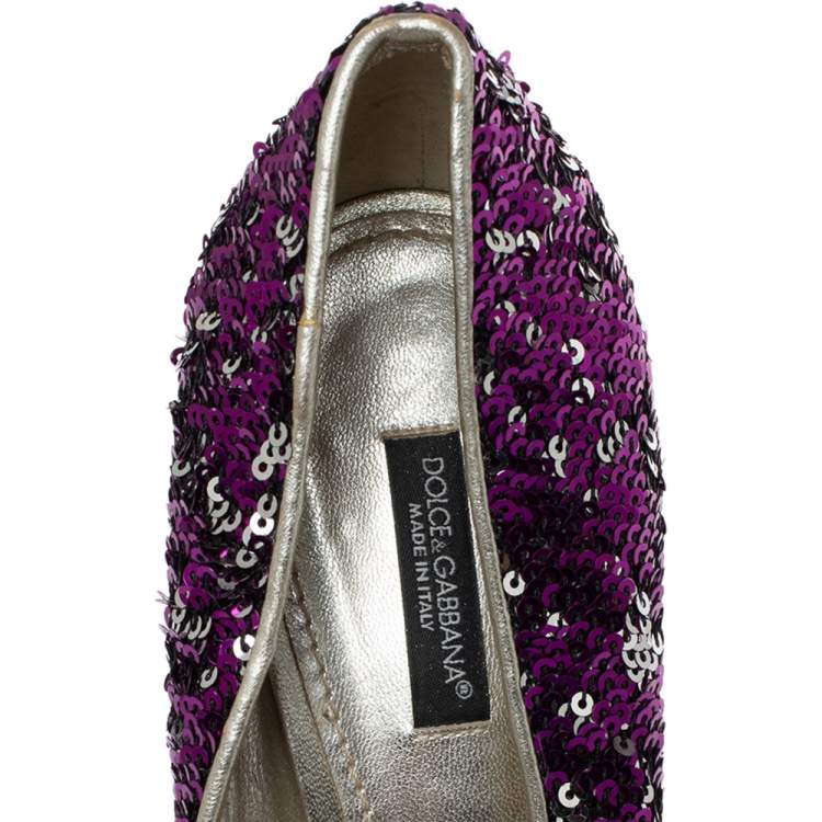 Pre Owned Dolce & Gabbana Purple/Silver Sequins And Leather Pumps Size 40
