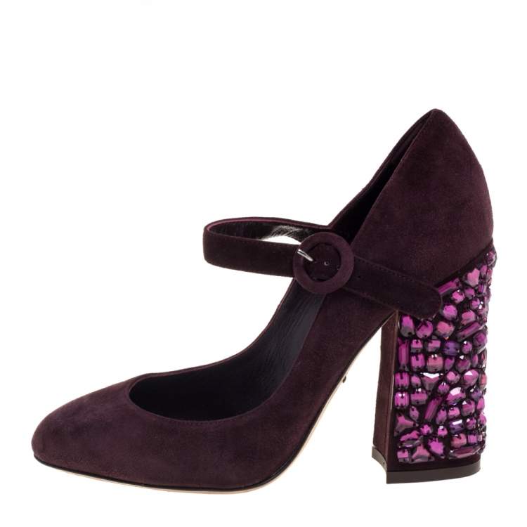 Dolce & Gabbana Burgundy Suede Mary Jane Embellished Heel Pumps Size 36