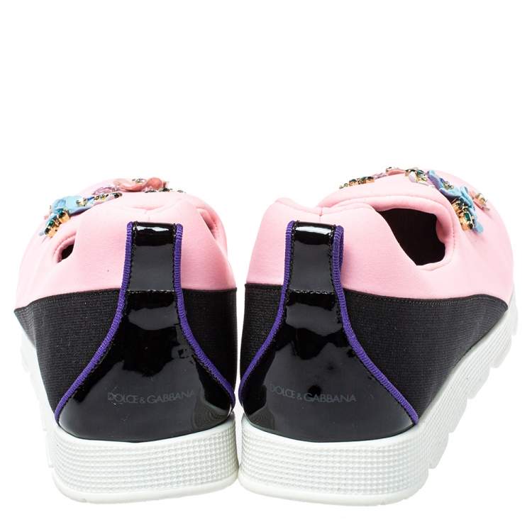 Pre Owned Dolce & Gabbana Pink Neoprene Embellished Slip On Sneakers Size 38