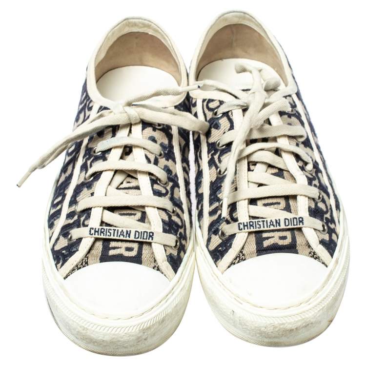 Pre Owned Dior Navy Blue Oblique Cotton Walk'n'Dior Low Top Sneakers Size 40.5