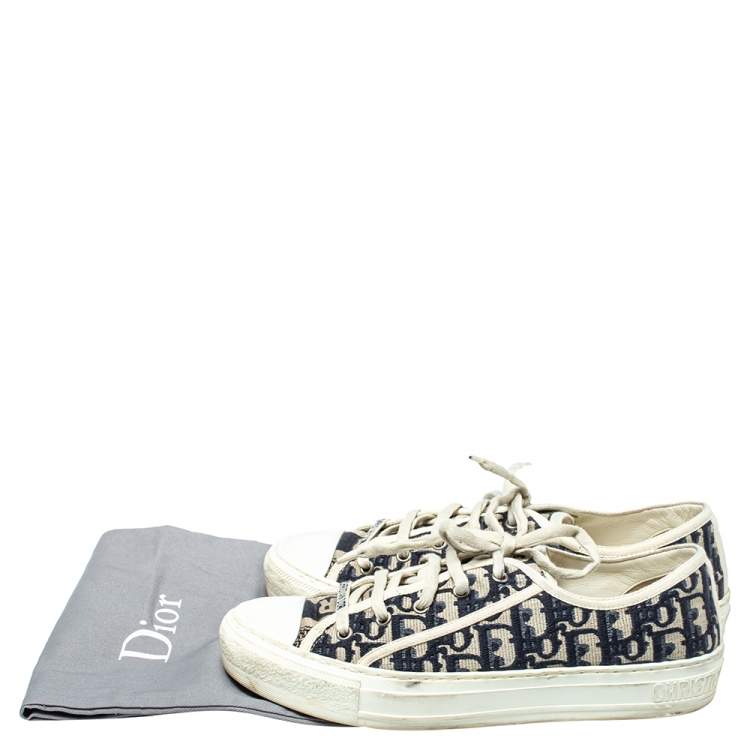 Pre Owned Dior Navy Blue Oblique Cotton Walk'n'Dior Low Top Sneakers Size 40.5