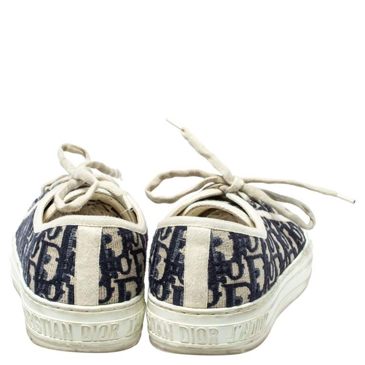 Pre Owned Dior Navy Blue Oblique Cotton Walk'n'Dior Low Top Sneakers Size 40.5