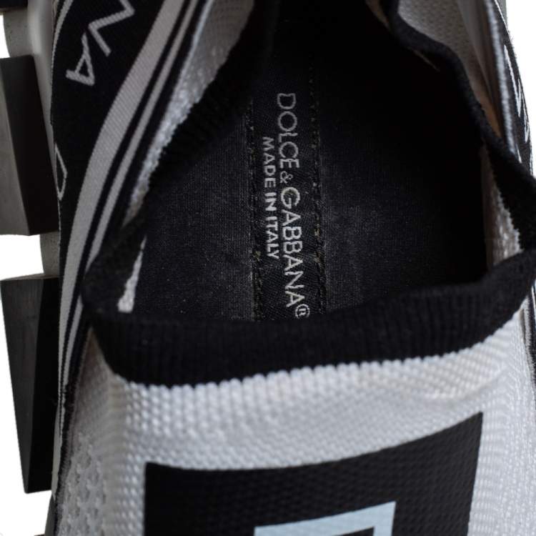 Pre Owned Dolce & Gabbana White/Black Knit Fabric Sorrento Sneakers Size 36.5
