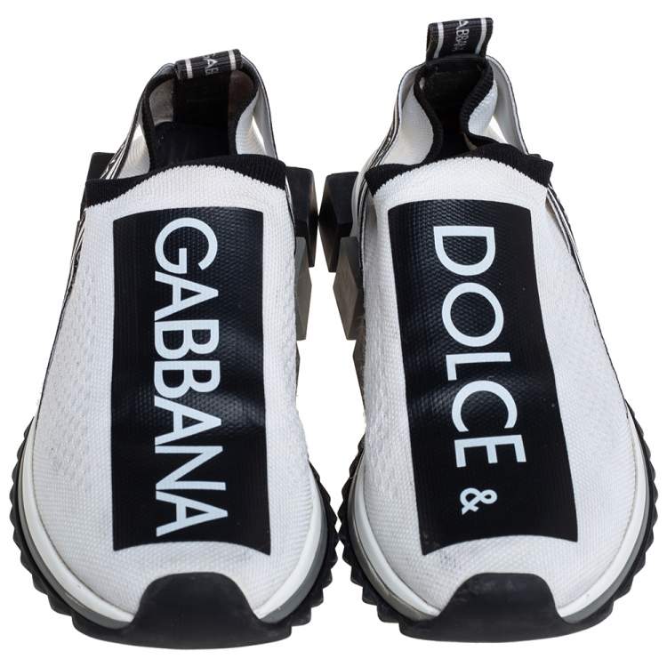 Pre Owned Dolce & Gabbana White/Black Knit Fabric Sorrento Sneakers Size 36.5