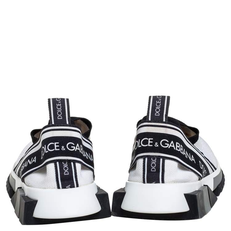 Pre Owned Dolce & Gabbana White/Black Knit Fabric Sorrento Sneakers Size 36.5