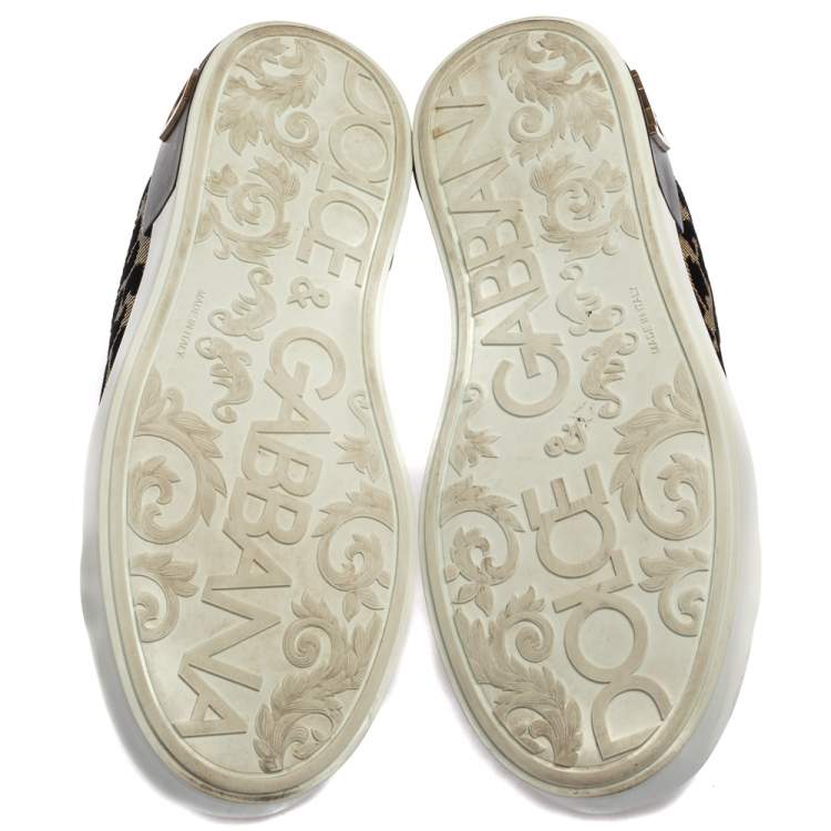 Pre Owned Dolce & Gabbana Black/Brown Leopard Print Lurex Fabric Logo Low Top Sneakers Size 37.5