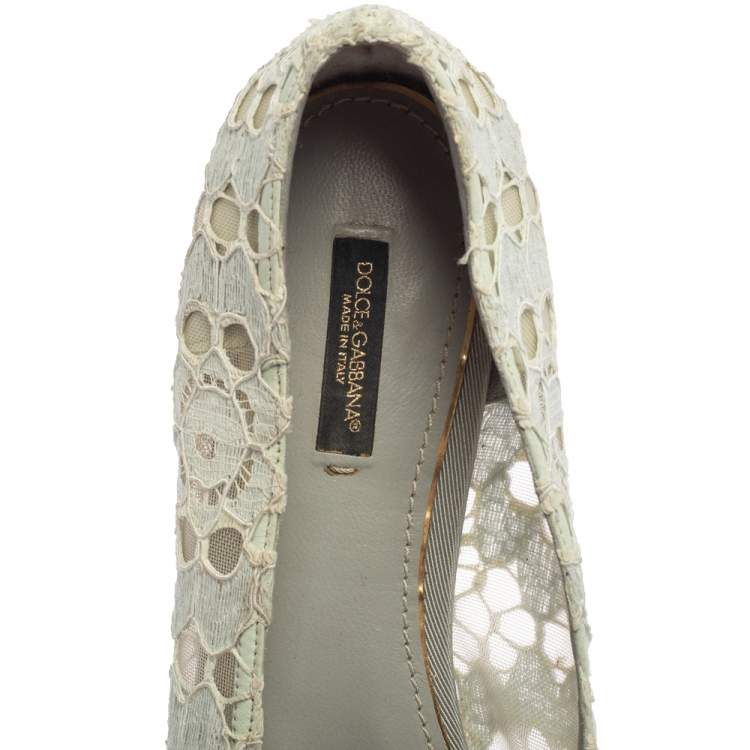 Pre Owned Dolce & Gabbana Light Blue Lace Smoking Slippers Size 41