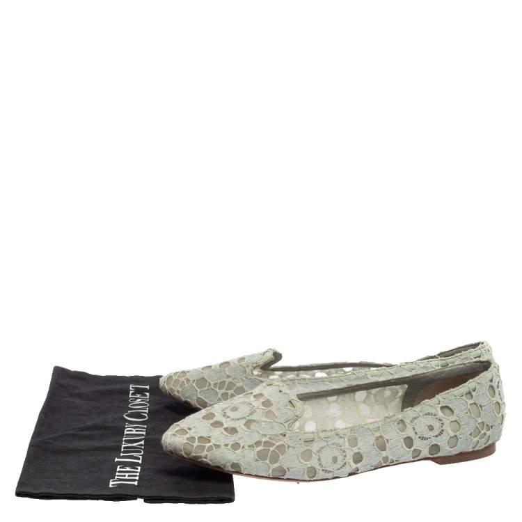 Pre Owned Dolce & Gabbana Light Blue Lace Smoking Slippers Size 41