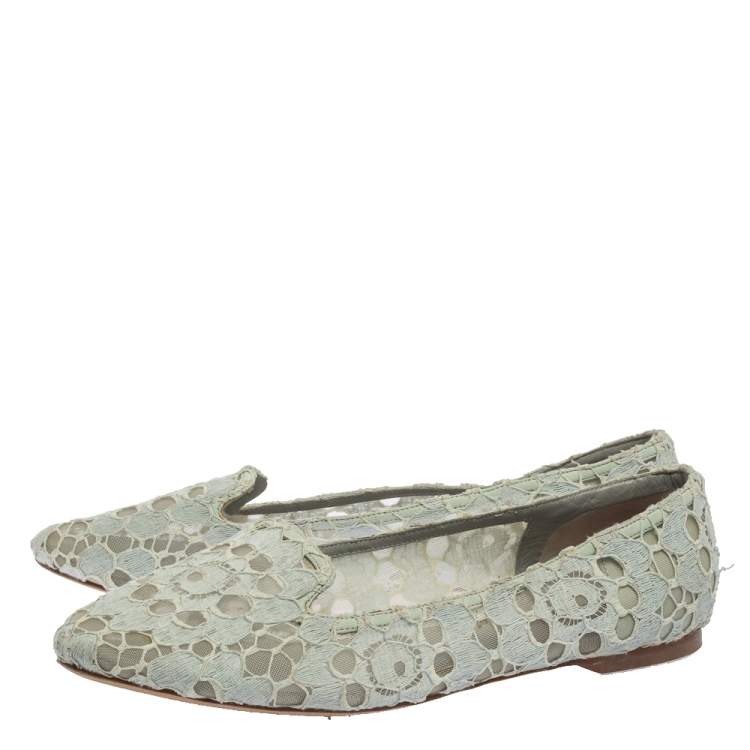 Pre Owned Dolce & Gabbana Light Blue Lace Smoking Slippers Size 41