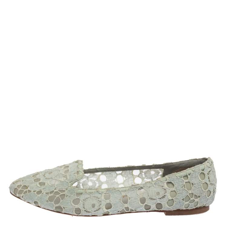 Pre Owned Dolce & Gabbana Light Blue Lace Smoking Slippers Size 41