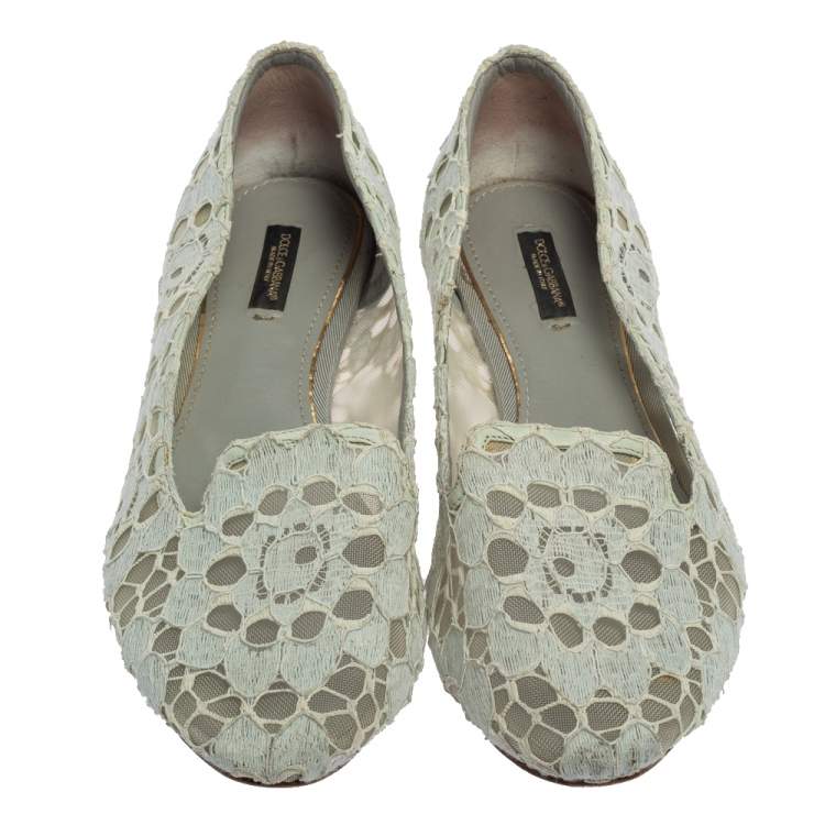 Pre Owned Dolce & Gabbana Light Blue Lace Smoking Slippers Size 41