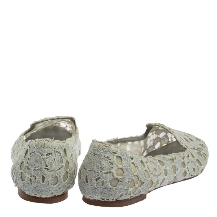 Pre Owned Dolce & Gabbana Light Blue Lace Smoking Slippers Size 41