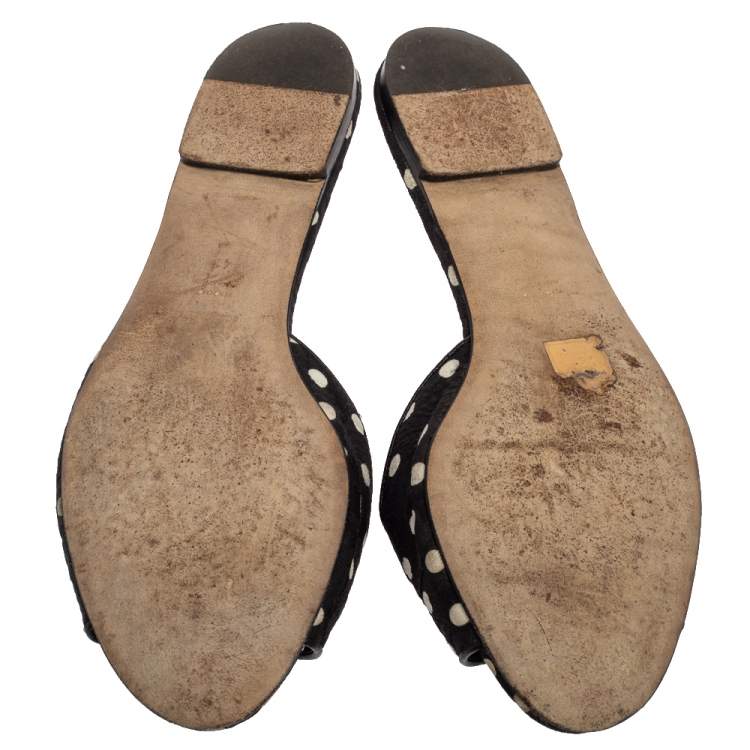 Pre Owned Dolce & Gabbana Black/White Polka Dot Fabric Crystal Embellished Bianca Flat Slides Size 41