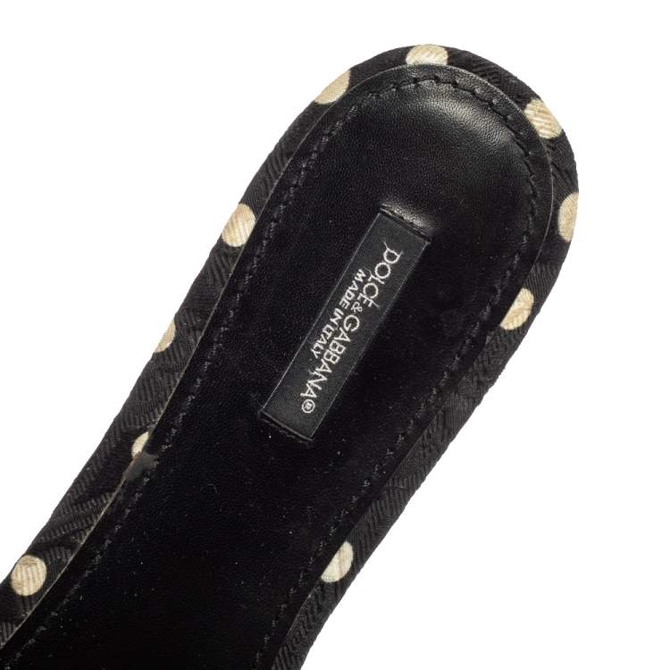 Pre Owned Dolce & Gabbana Black/White Polka Dot Fabric Crystal Embellished Bianca Flat Slides Size 41