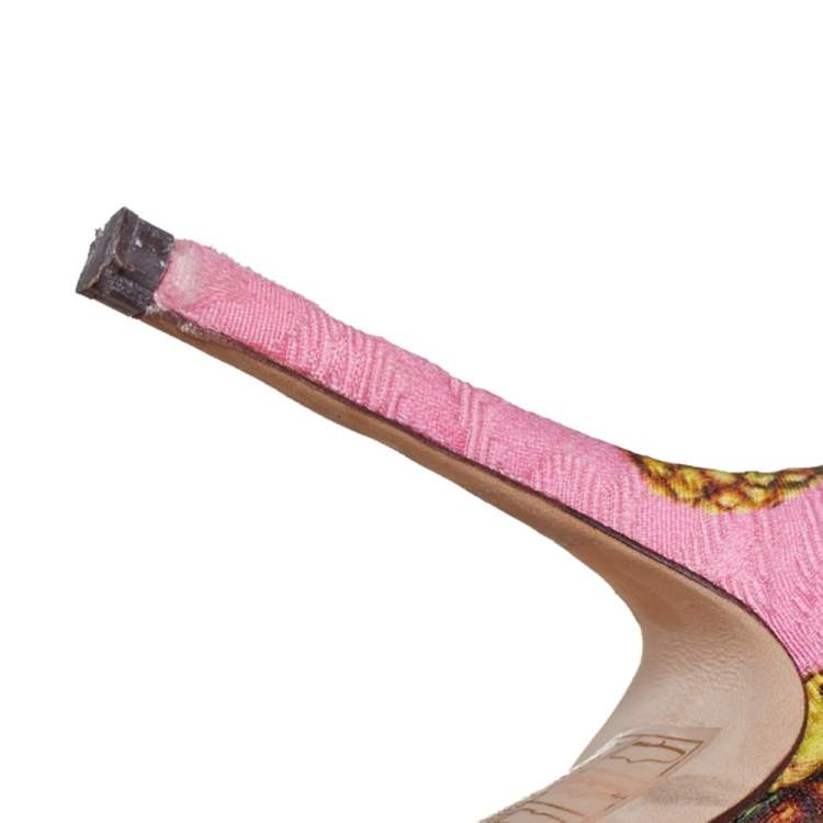 Pre Owned Dolce & Gabbana Pink Pineapple Print Fabric Embellished Slingback Sandals Size 40.5
