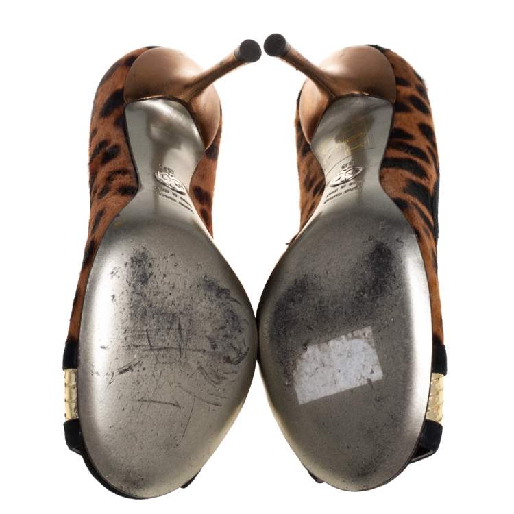 Pre Owned Dolce & Gabbana Multicolor Pony Hair And Suede Open Toe Pumps Size 38