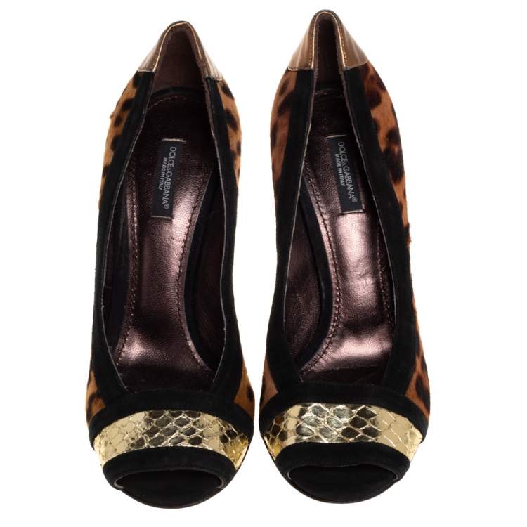 Pre Owned Dolce & Gabbana Multicolor Pony Hair And Suede Open Toe Pumps Size 38